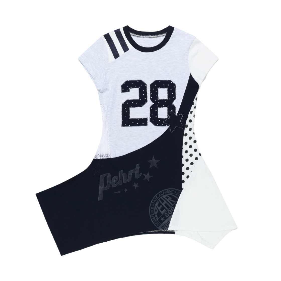페르트 하이브리드 스포티 저지 드레스 네이비 그레이 화이트(Pehrt Hybrid Sporty Jersey Dress Navy Grey White)
