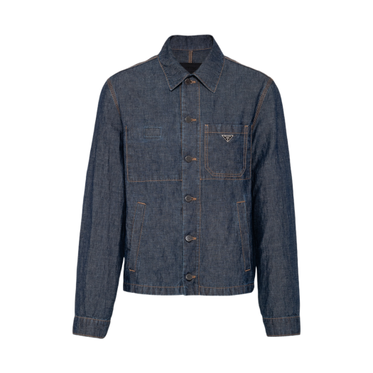 GEB254-14J2-F0008 Prada Chambray Blouson Jacket Navy