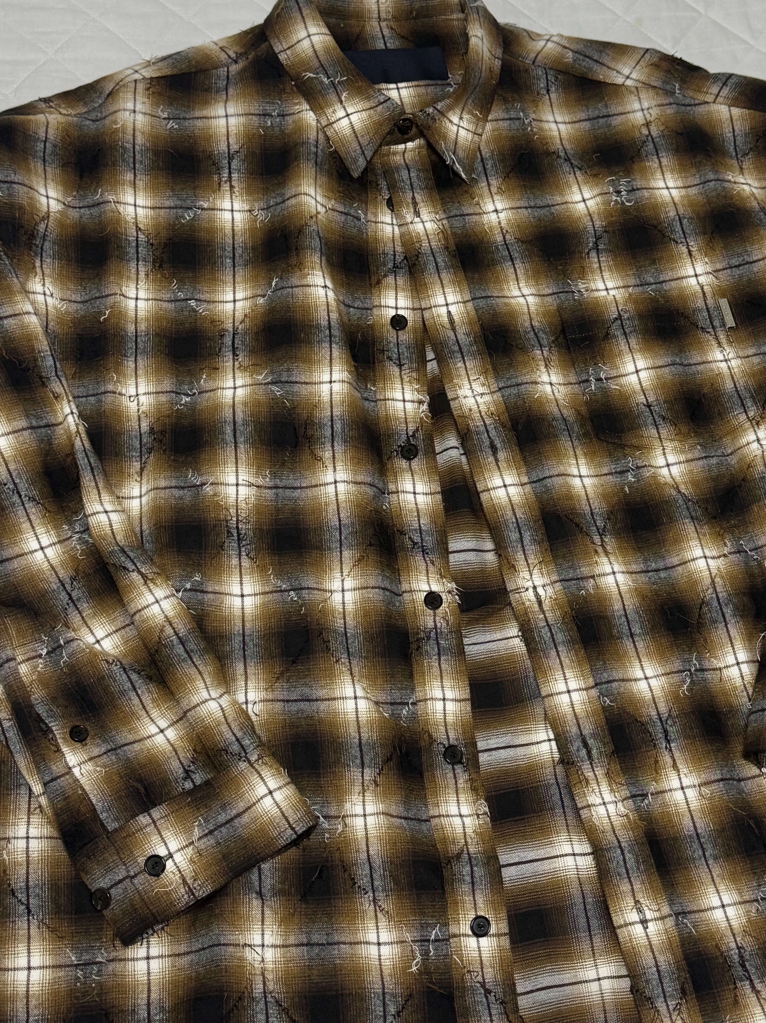 Juun.J Argyle Needle Check Loose Fit Shirt Brown - 25FW 착용 스타일 - 2