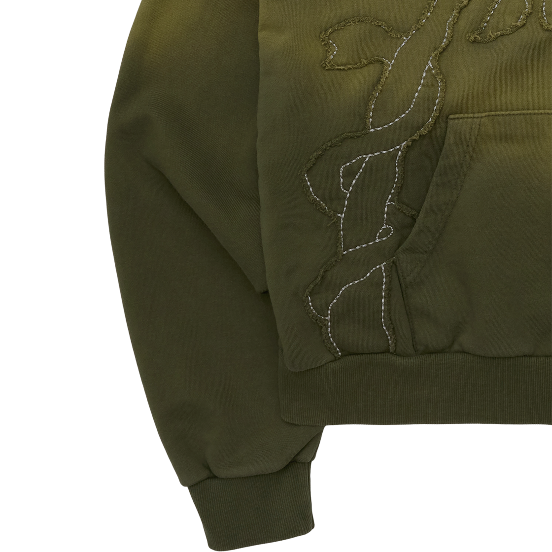 쎄르페 아플리케 블리치 워싱 크롭후드 집업 카키(SSERPE Applique Bleach Washing Crop Hoodie Zip Up Khaki) - 4