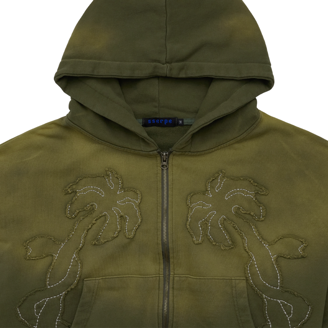쎄르페 아플리케 블리치 워싱 크롭후드 집업 카키(SSERPE Applique Bleach Washing Crop Hoodie Zip Up Khaki) - 3