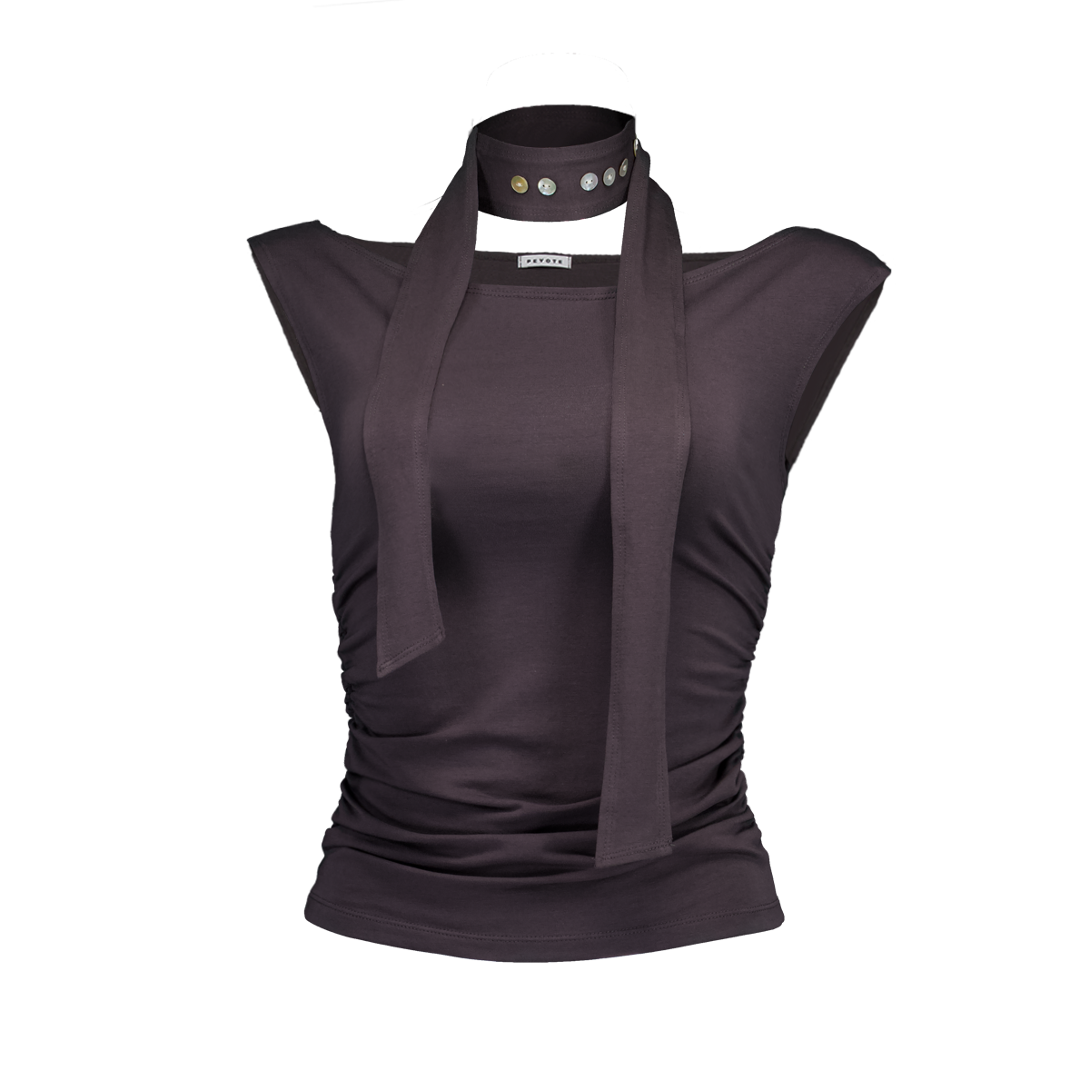 페요테 펄 버튼 스카프 탑 다크 그레이(PEYOTE Pearl Button Scarf Top Dark Grey)