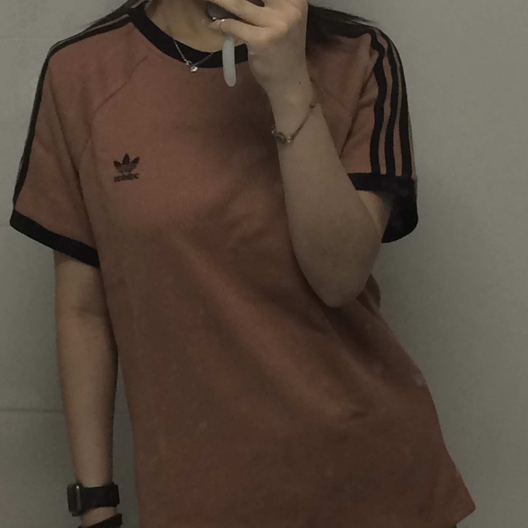 (W) Adidas 3-Stripes Slim T-Shirt Clay Strata - KR Sizing 착용 스타일 - 1