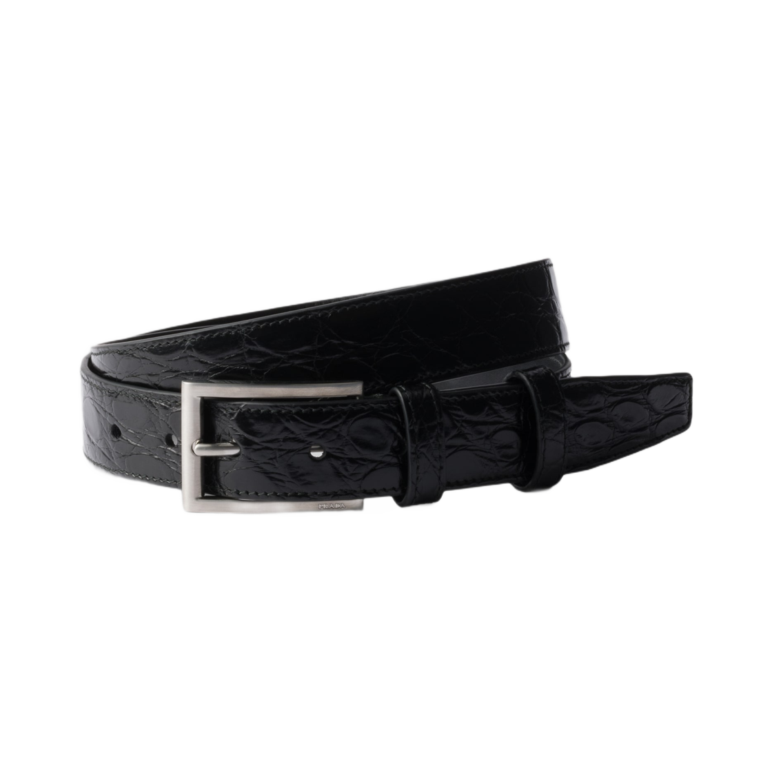 2CC001-NUN-F0002 Prada Crocodile Leather Belt Black