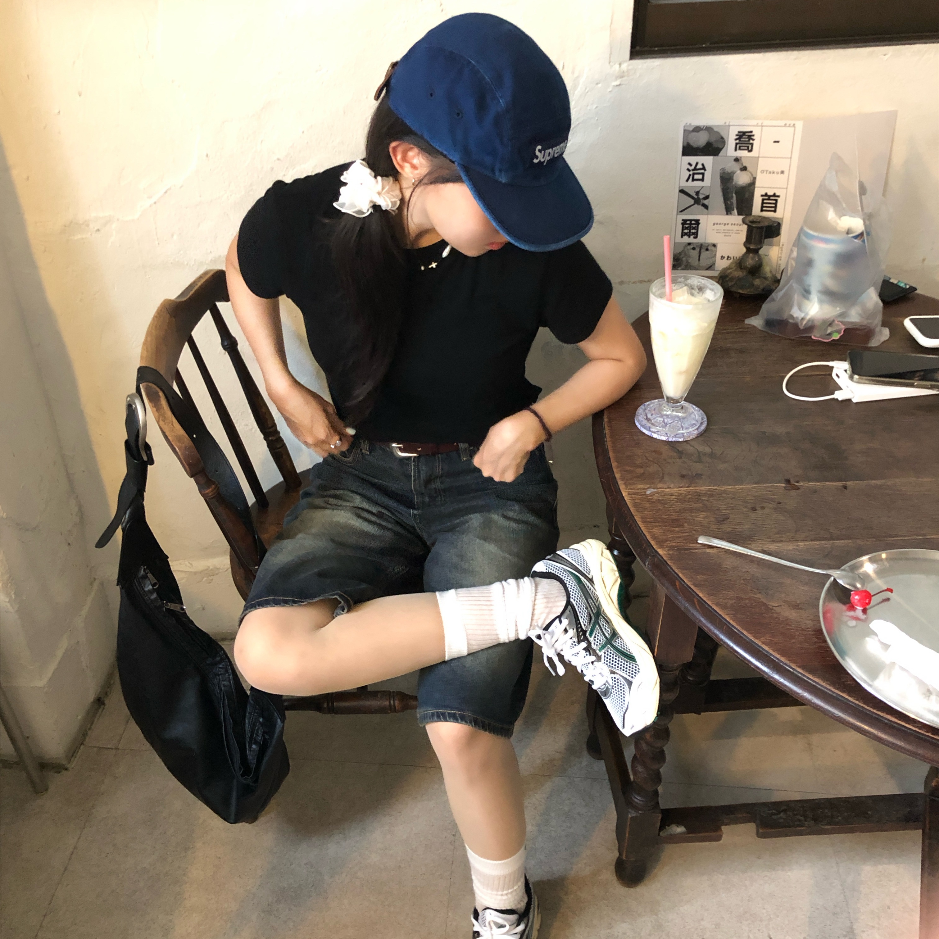 Asics GT-2160 White Jasper Green, Supreme Washed Chino Twill Camp Cap Indigo - 25SS 착용 스타일 - 2