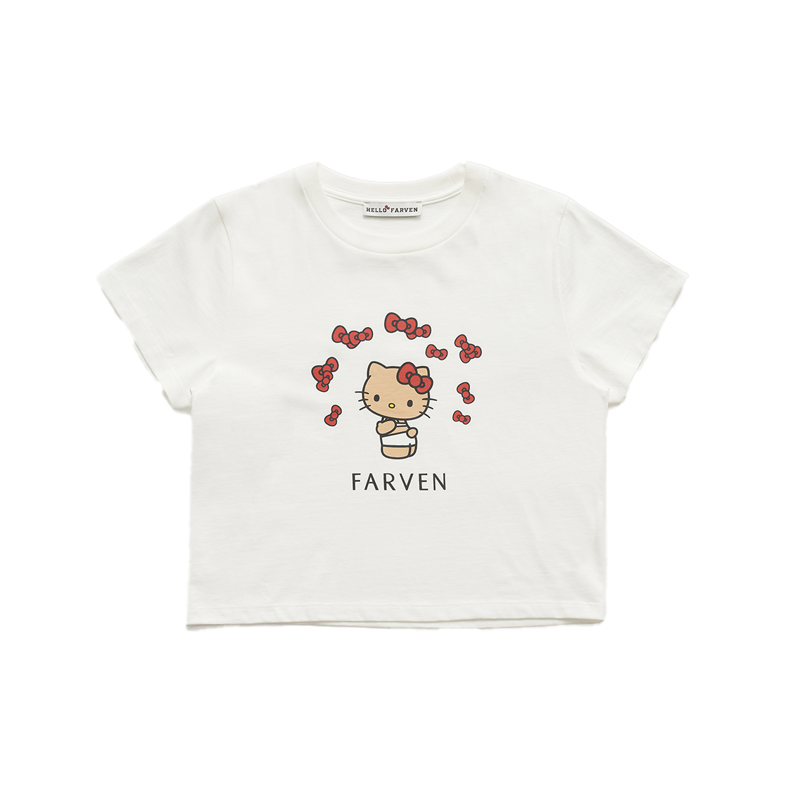 파르벵 x 태닝 헬로 키티 리본 티셔츠 화이트(Farven x Tanning Hello Kitty Ribbon T-Shirt_White)
