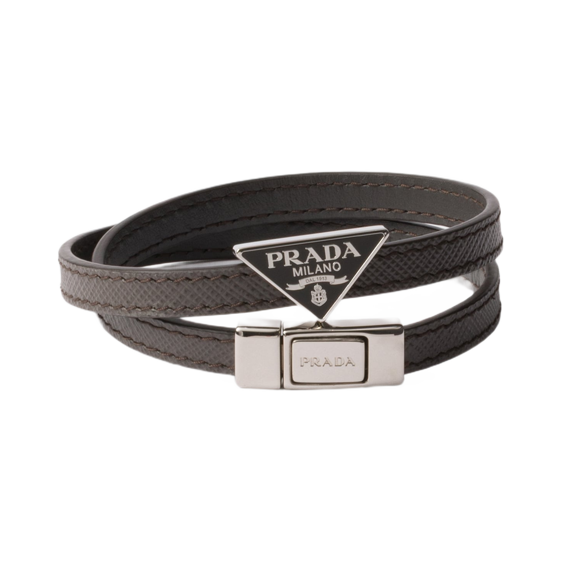 2IB286-053-F0170 Prada Saffiano Leather Bracelet Smoky Gray