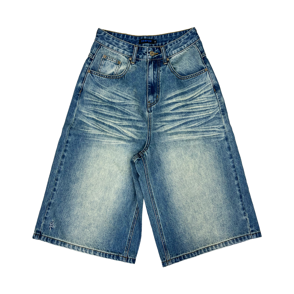 쎄르페 스네이크 버뮤다 데님팬츠 빈티지 블루