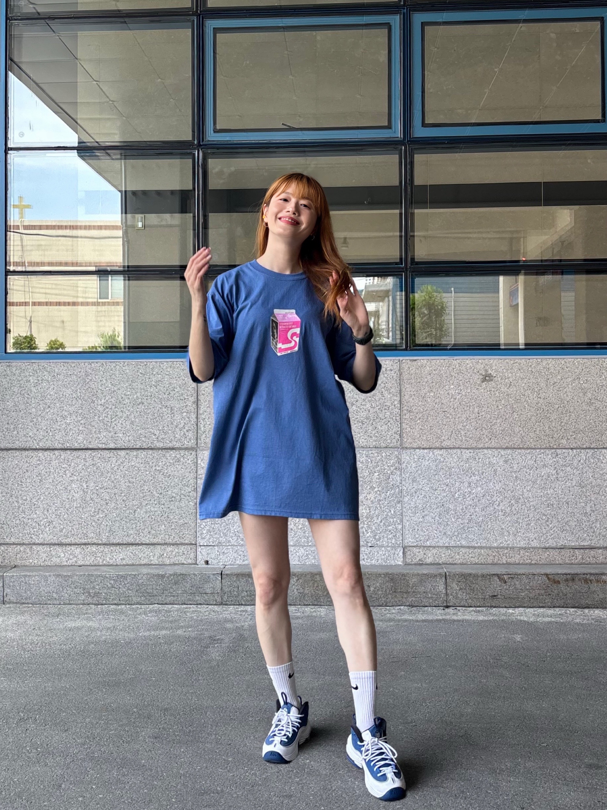 Stussy Milk T-Shirt Pacific, Nike Air Penny II Atlantic Blue 착용 스타일 - 5