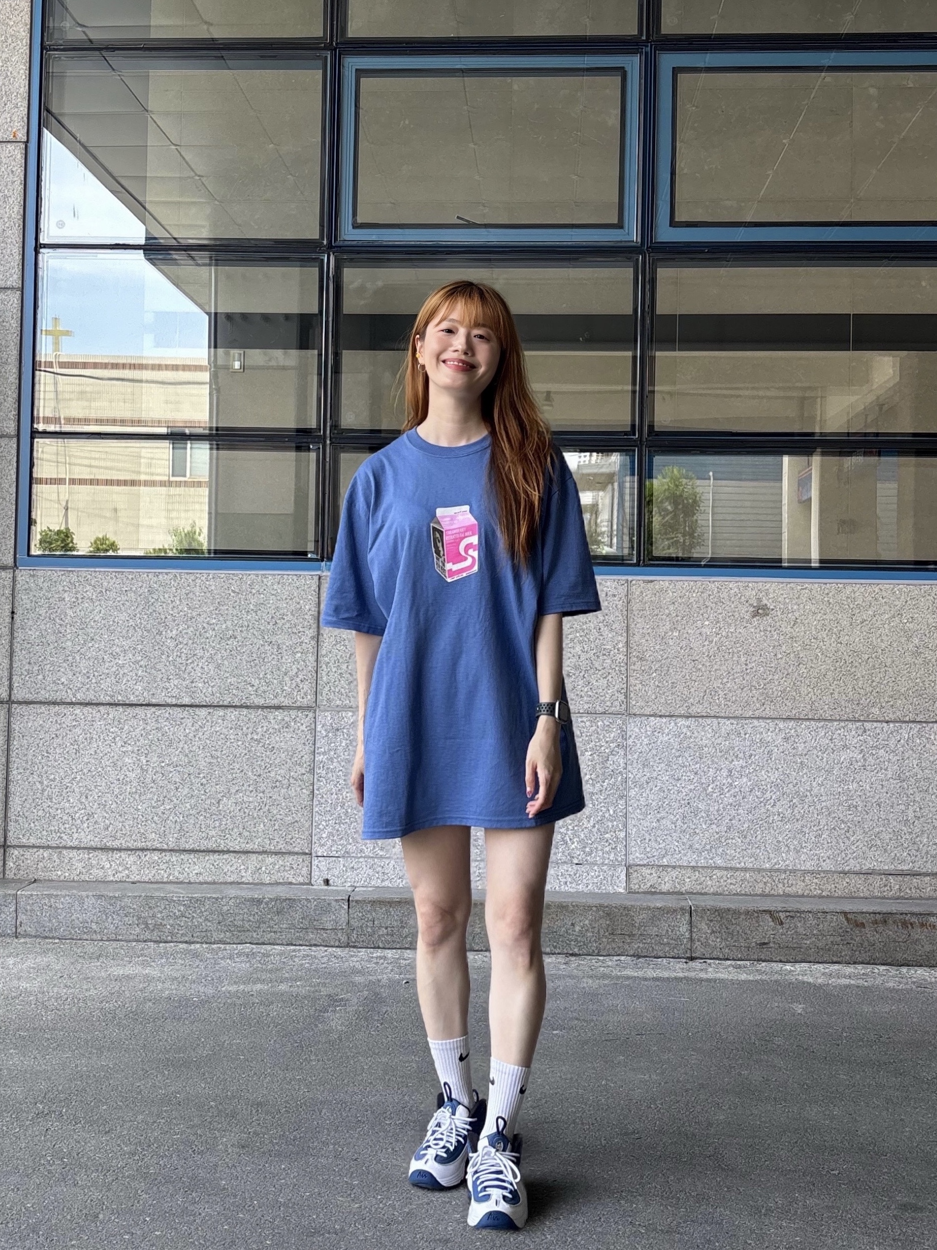 Stussy Milk T-Shirt Pacific, Nike Air Penny II Atlantic Blue 착용 스타일 - 1