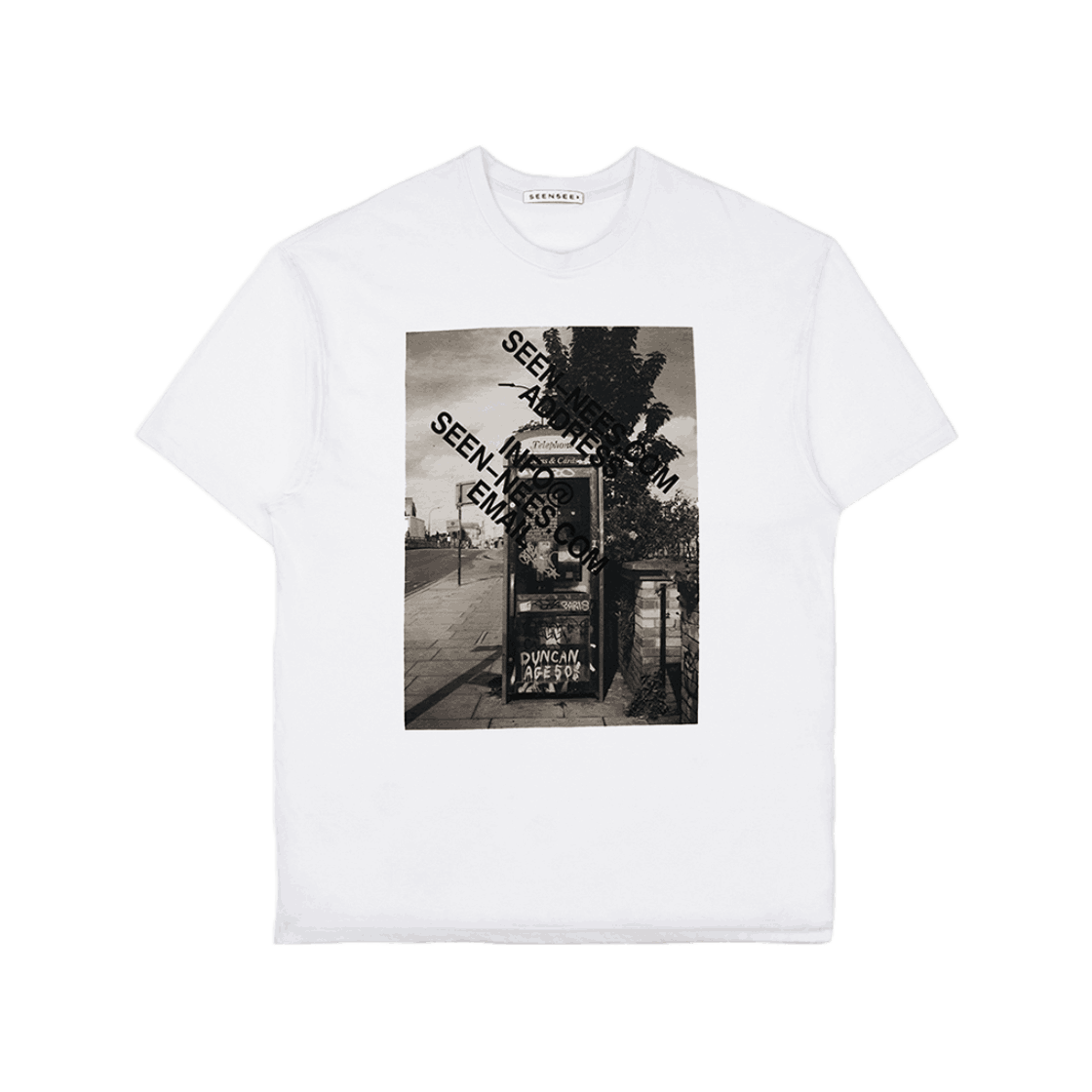 S25HS1000PP SEEN Photo Contact Logo White T-Shirts Payphone