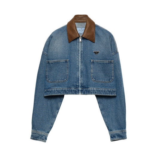 GFB327-16PK-F0V3N (W) Prada Cropped Denim Jacket Light Blue