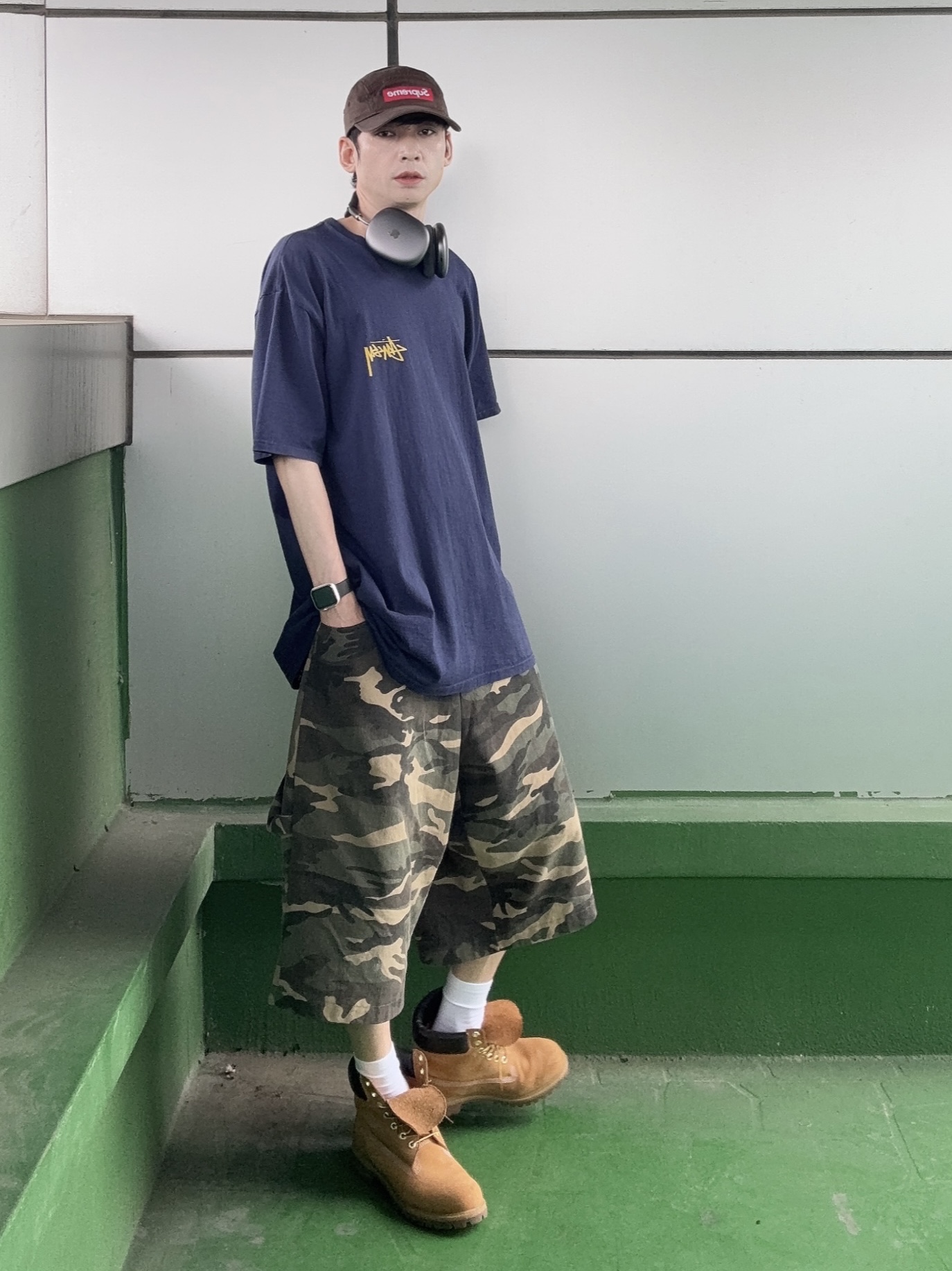 Timberland Premium 6 inch Waterproof Boot Wheat Nubuck - Medium, SLOW RECORD HOUSE Carpenter Bermuda Wide Camo Pants Vintage Green 착용 스타일 - 3