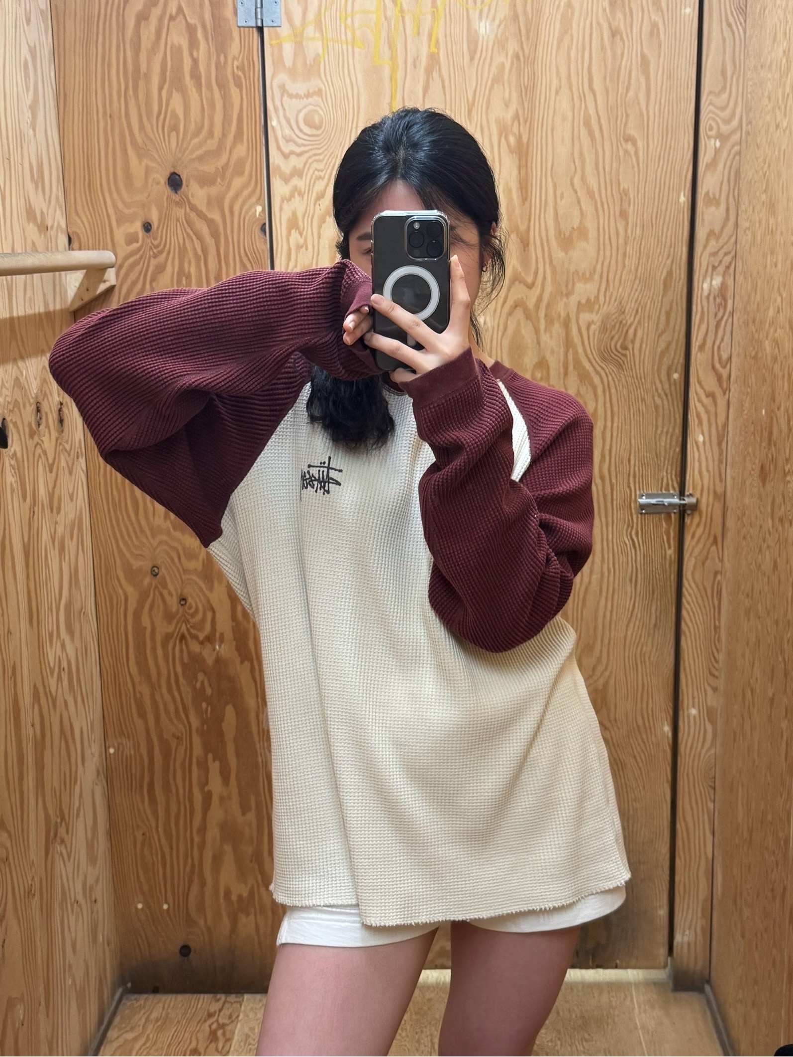 Stussy Basic Stussy Thermal 2 Tone LS T-Shirt Off White 착용 스타일