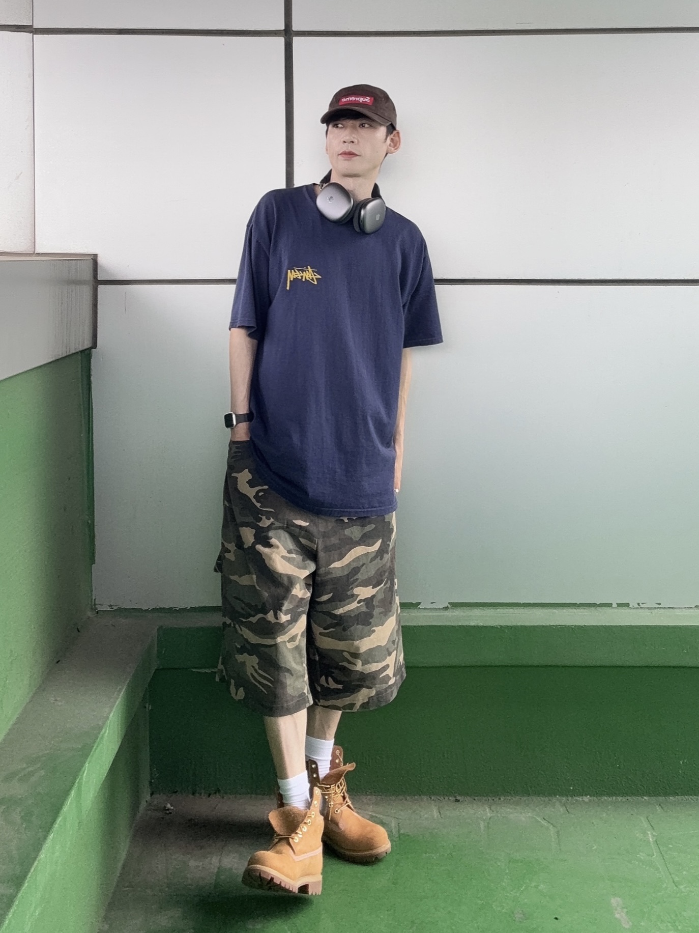 Timberland Premium 6 inch Waterproof Boot Wheat Nubuck - Medium, SLOW RECORD HOUSE Carpenter Bermuda Wide Camo Pants Vintage Green 착용 스타일 - 2
