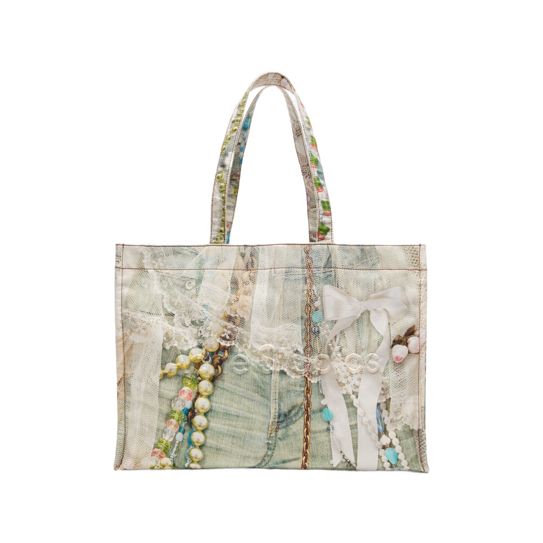 C10245-AET Acne Studios Logo Shoulder Tote Bag White Green