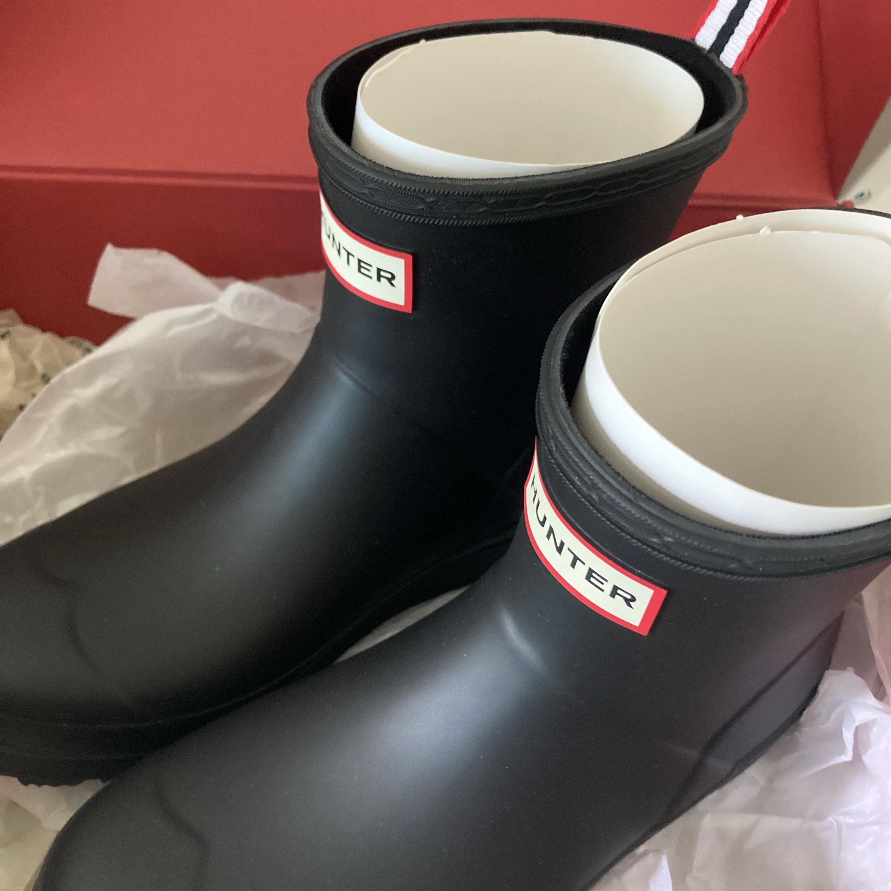 (W) Hunter Play Short Rain Boots Black 착용 스타일