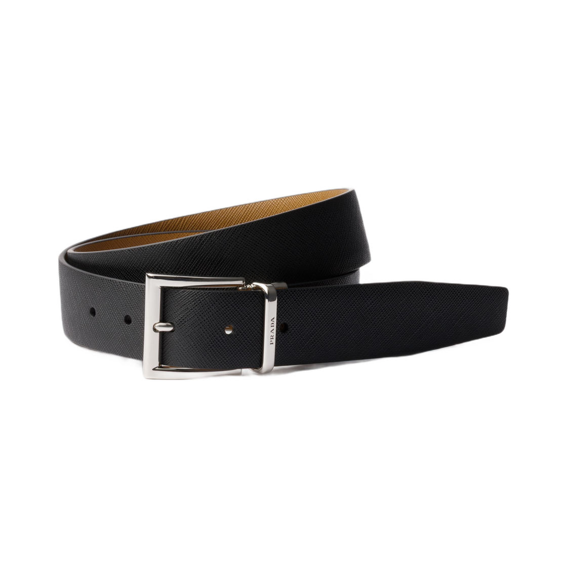 2CC004-053-F04KY Prada Saffiano Leather Reversible Belt Black Caramel