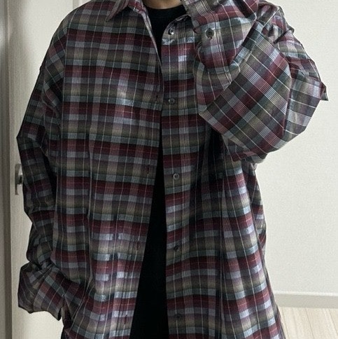 Nonnod Flexible String Check Shirts Wine 착용 스타일