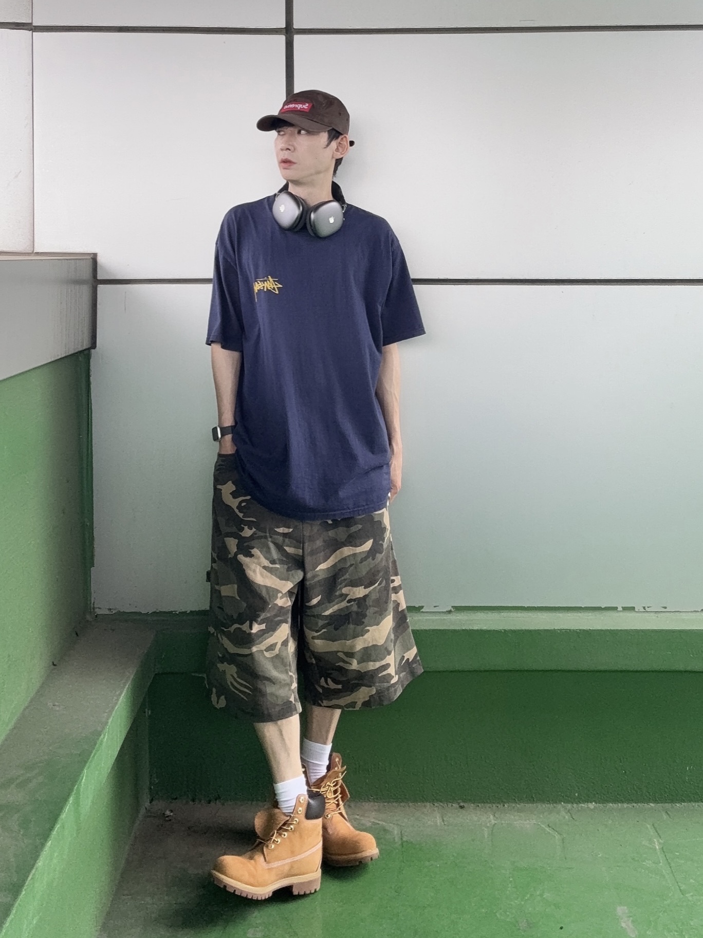 Timberland Premium 6 inch Waterproof Boot Wheat Nubuck - Medium, SLOW RECORD HOUSE Carpenter Bermuda Wide Camo Pants Vintage Green 착용 스타일 - 1
