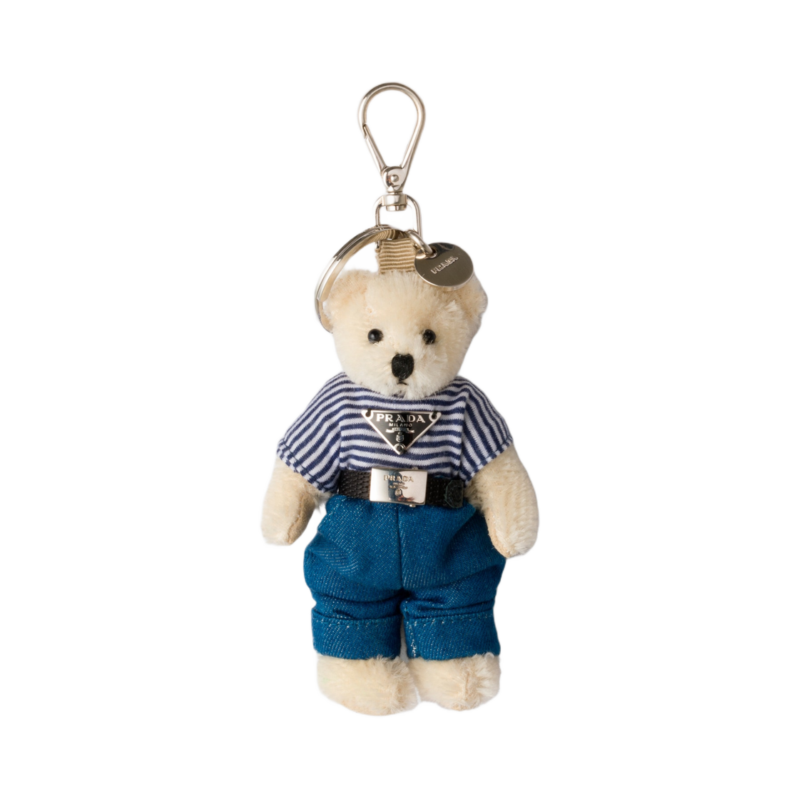 2TO052-2C6I-F0009 Prada Teddy Bag Charm With Metal Ring White