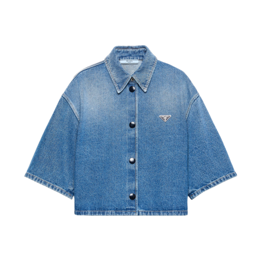 GFC061-16PK-F0V3N (W) Prada Cropped Denim Shirt Light Blue