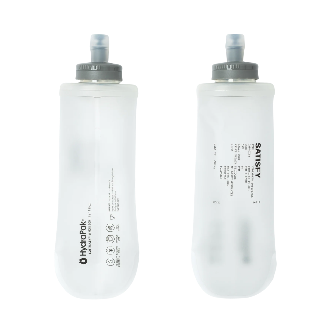 34010-TP Satisfy Hydrapak Soft Flask 500ml Transparent (2 Pack)