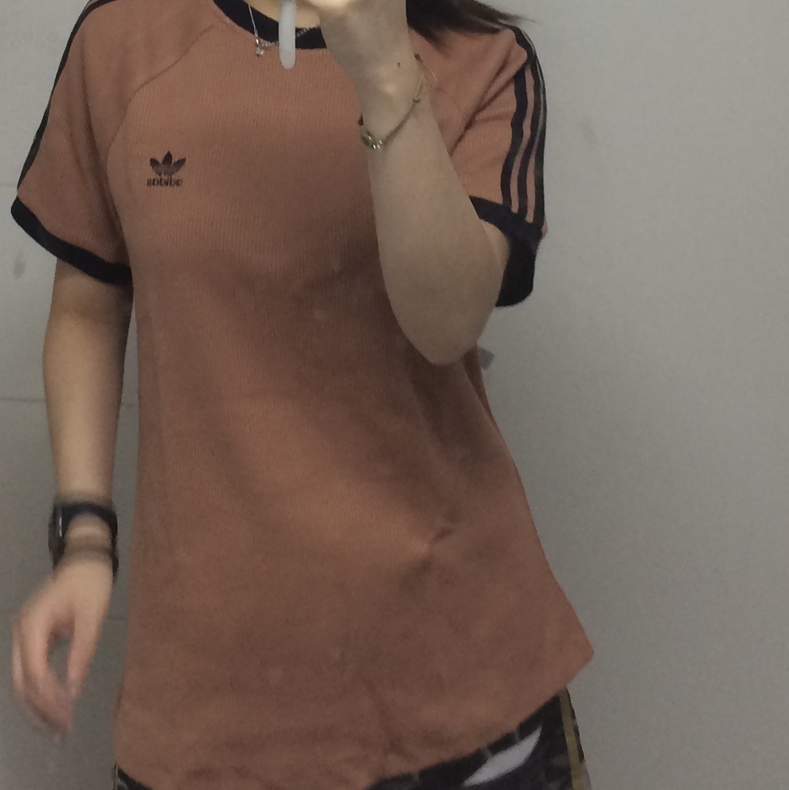(W) Adidas 3-Stripes Slim T-Shirt Clay Strata - KR Sizing 착용 스타일 - 3
