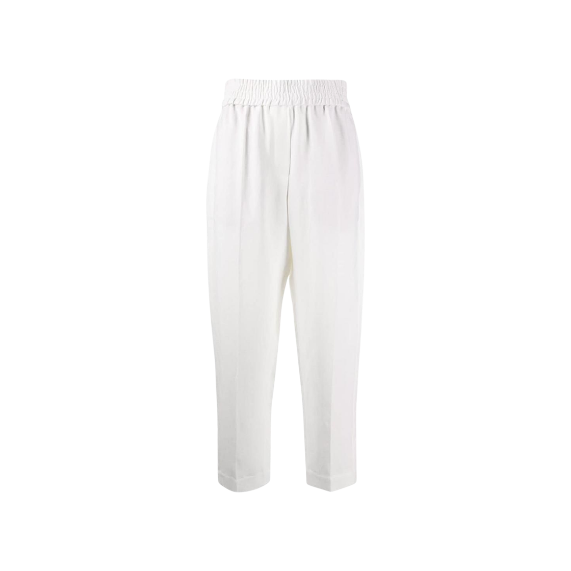(W) 브루넬로 쿠치넬리 비스코스 린넨 플루이드 트윌 배기 풀온 트라우저 화이트((W) Brunello Cucinelli Viscose and Linen Fluid Twill Baggy Pull-On Trousers White) - 1