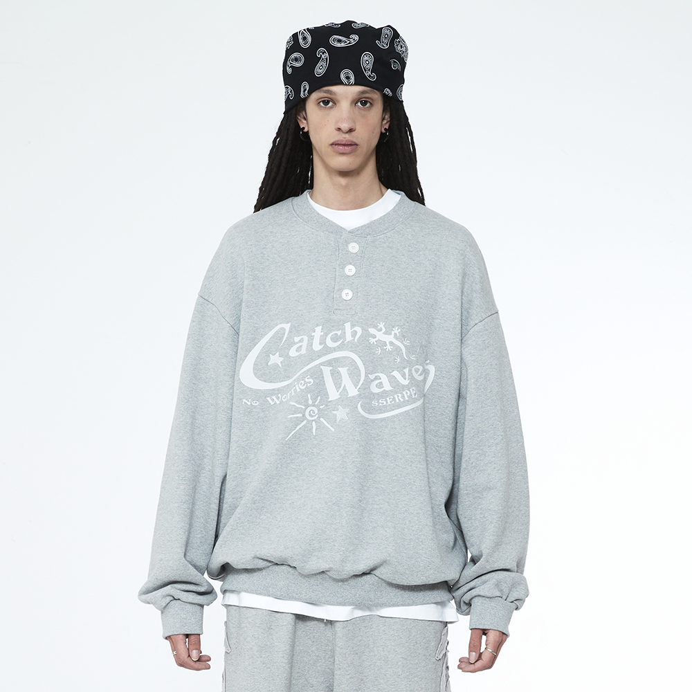 쎄르페 캐치 웨이브 헨리넥 스웨트셔츠 멜란지 그레이(SSERPE Catch Waves Henly Neck Sweatshirts Melange Grey) - 5