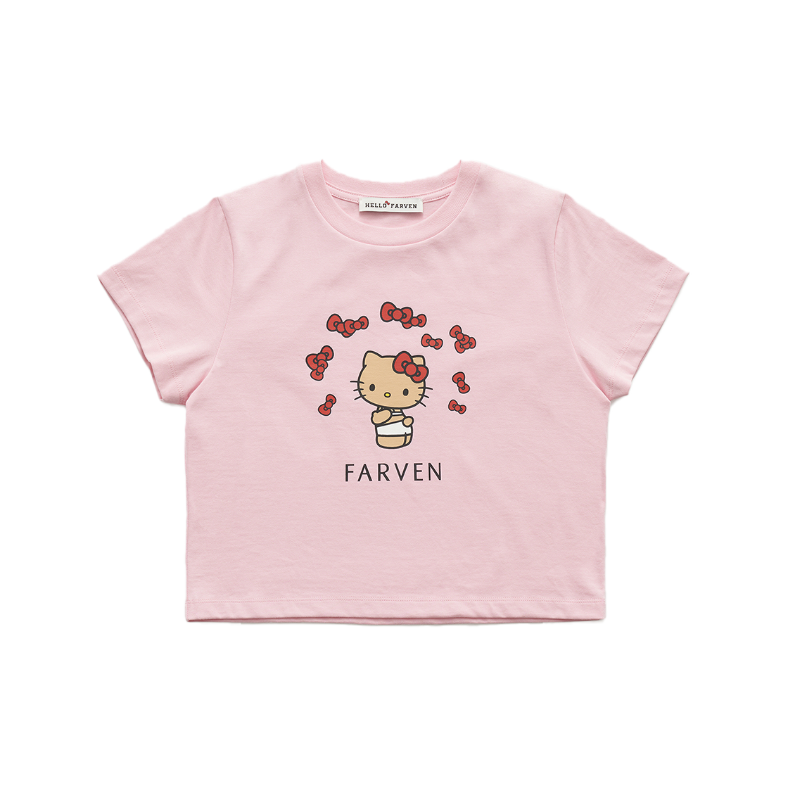 파르벵 x 태닝 헬로 키티 리본 티셔츠 핑크(Farven x Tanning Hello Kitty Ribbon T-Shirt_Pink)
