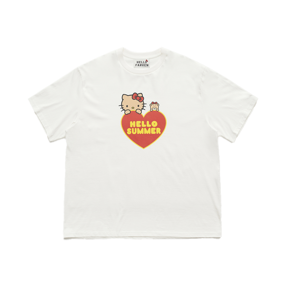 파르벵 x 태닝 헬로 키티 헬로 썸머 티셔츠 화이트(Farven x Tanning Hello Kitty Hello Summer T-Shirt_White)