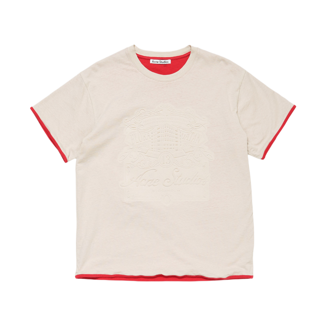 (W) 아크네 스튜디오 엠보스 로고 티셔츠 화이트 레드((W) Acne Studios Embossed Logo T-Shirt White Red) - 1