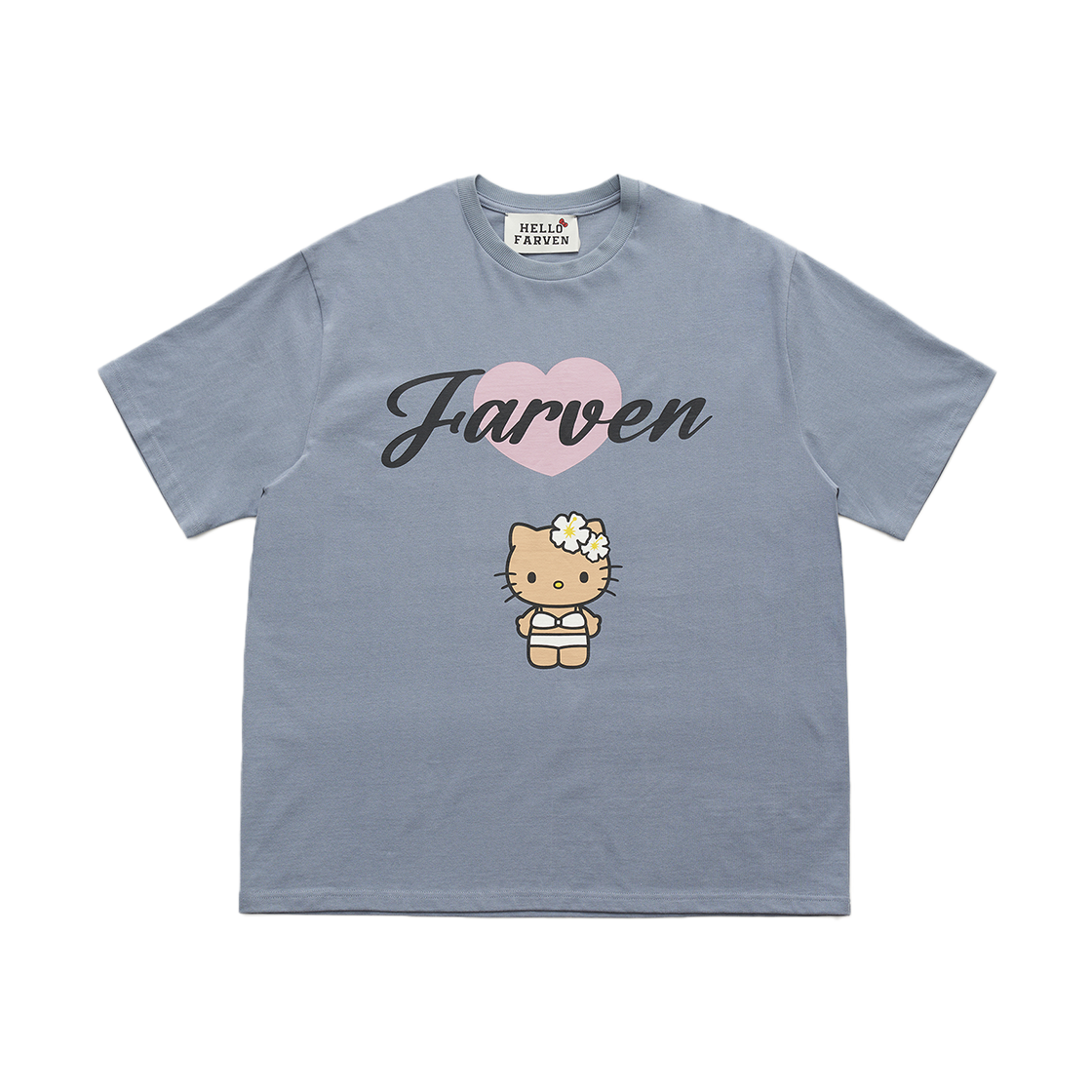 파르벵 x 태닝 헬로 키티 비키니 티셔츠 그레이시블루(Farven x Tanning Hello Kitty Bikini T-Shirt_Grayish Blue)