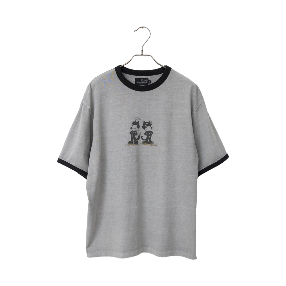 - Hatchingroom x Felix the Cat Devil & Angel Felix Ringer T-Shirt Grey