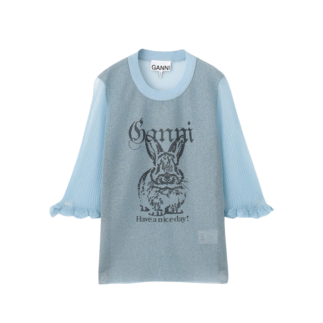 K2501-326 (W) Ganni Sheer Jacquard Top Chambray