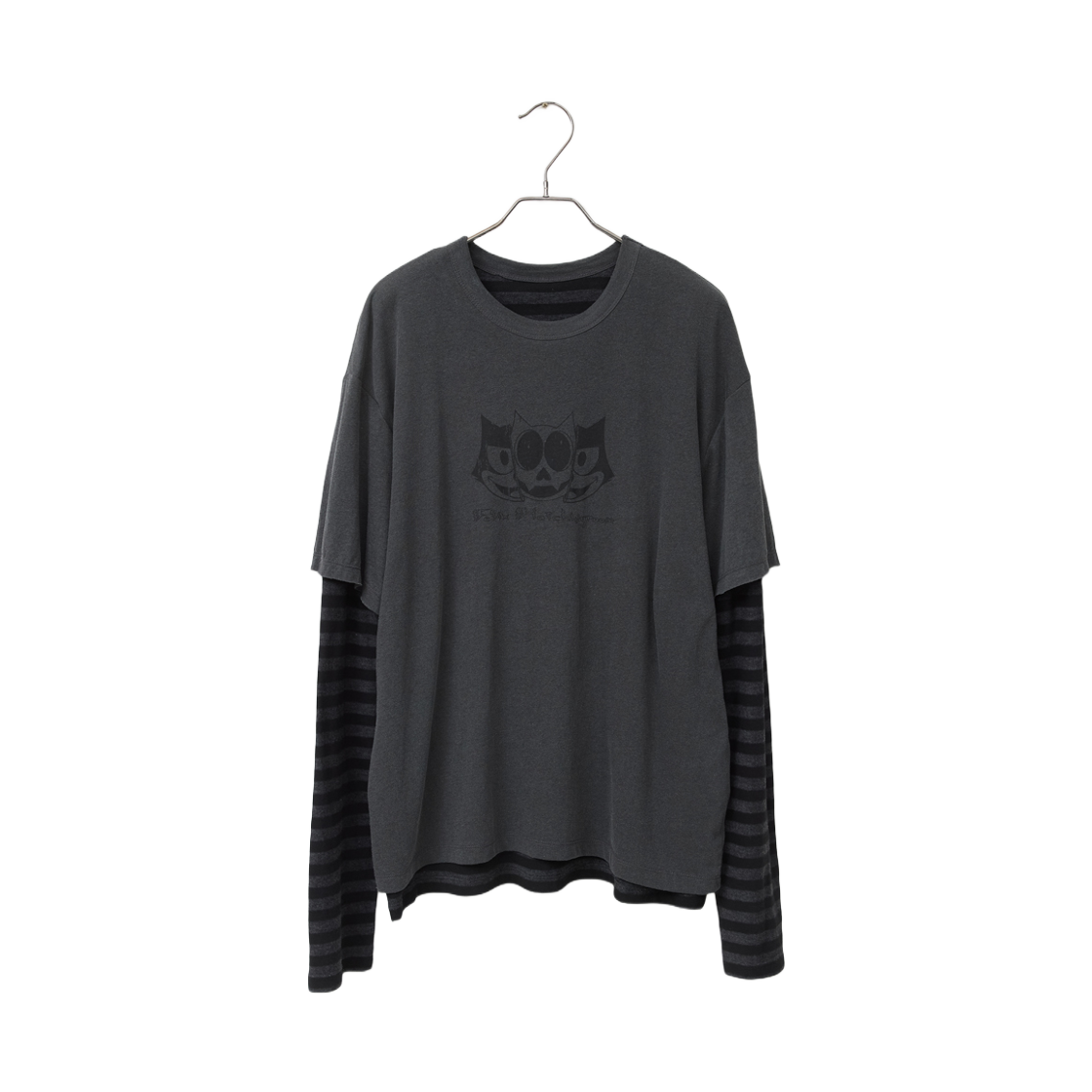 해칭룸 x 펠릭스 더 캣 투 페이스 펠릭스 티셔츠 차콜(Hatchingroom x Felix the Cat Two Face Felix T-Shirt Charcoal)