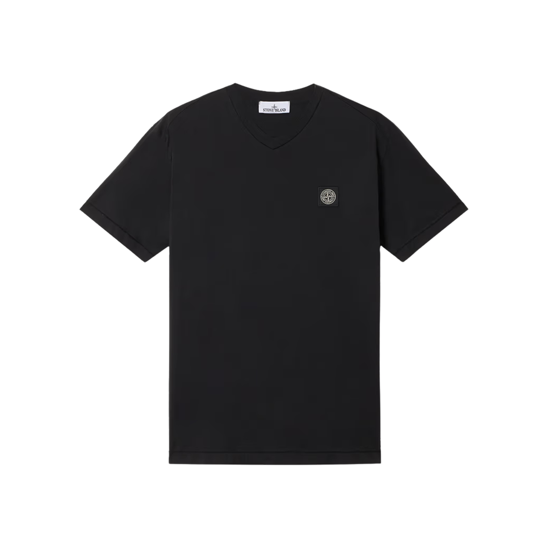 K1S1521000-01S0013-V0029 Stone Island 2100001 60/2 Cotton Jersey Slim Fit V-Neck T-Shirt with Compass Patch Black - 25SS
