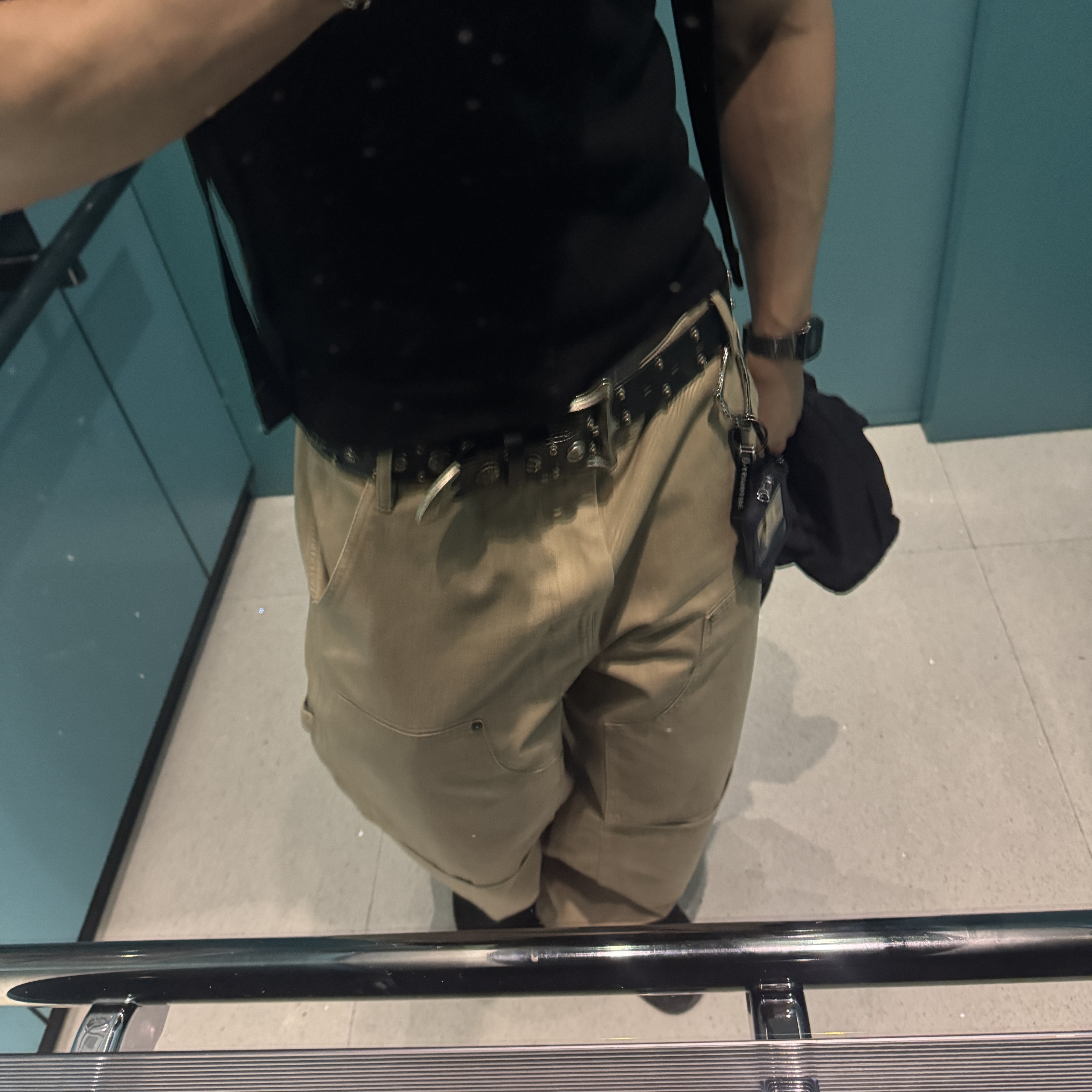 Aoiro Cutted Double Knee Pants Tan, Thug Club Dragon Belt Black Vintage - 24FW 착용 스타일