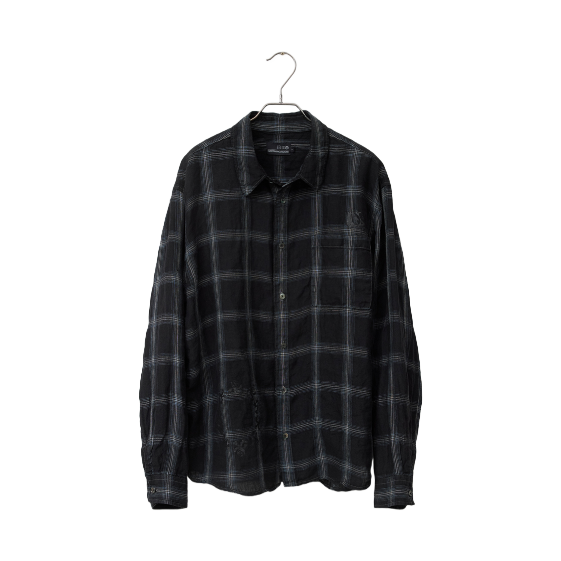 - Hatchingroom x Felix the Cat Shirt Over Dyed Check Linen Black
