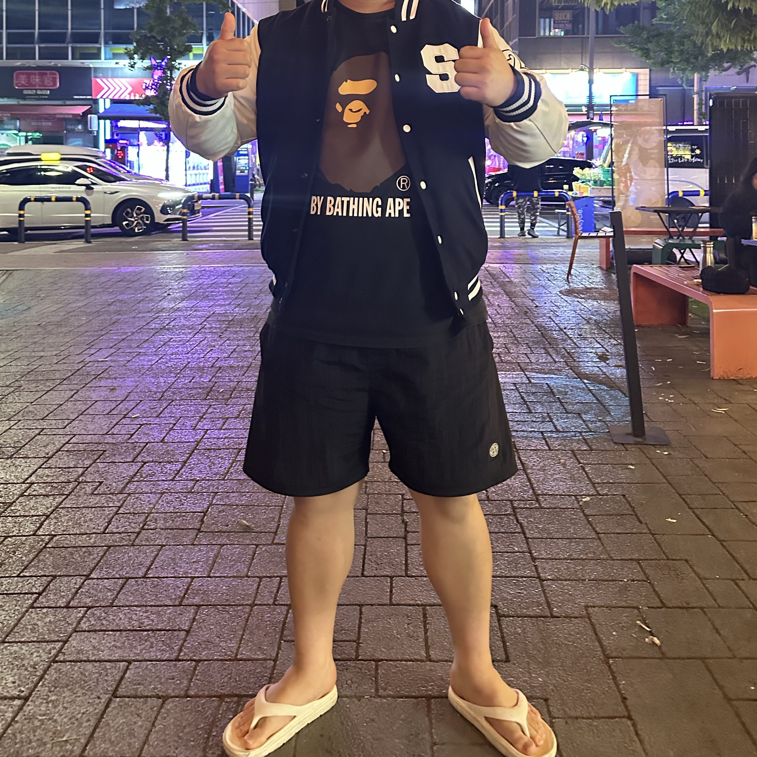BAPE By Bathing Ape T-Shirt Black, Stone Island B100009 Nylon Metal in Econyl Pocket Details Regular Fit Swim Trunks Navy Blue - 25SS 착용 스타일