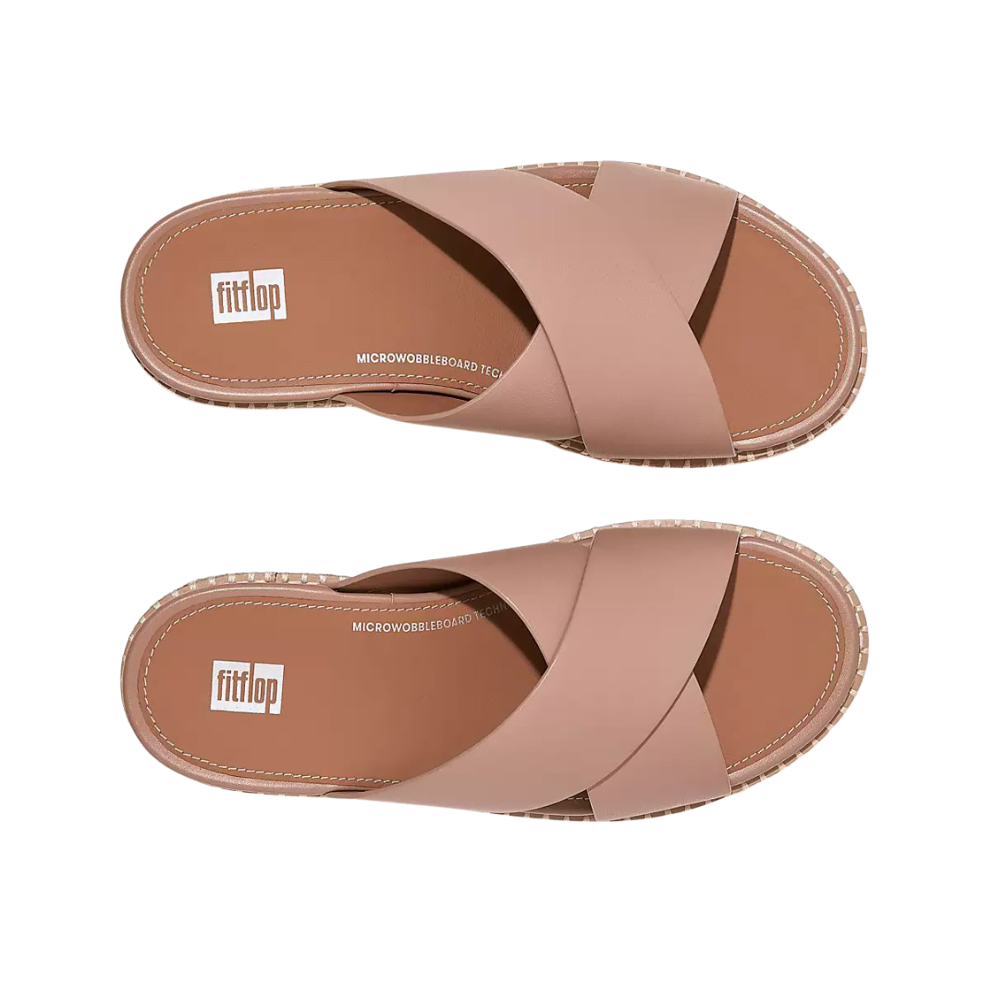 (W) 핏플랍 엘로이즈 에스파드리유 레더 웨지 크로스 슬라이드 베이지 버프((W) FITFLOP Eloise Espadrille Leather Wedge Cross Slides Beige Buff) - 2