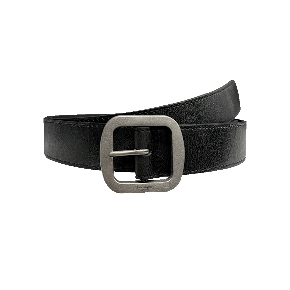 언더마이카 무.128 오리지널 로고 크랙 레더 벨트 실버 / 블랙(Undermycar MU.128 Original Logo Cracked Leather Belt Silver / Black)