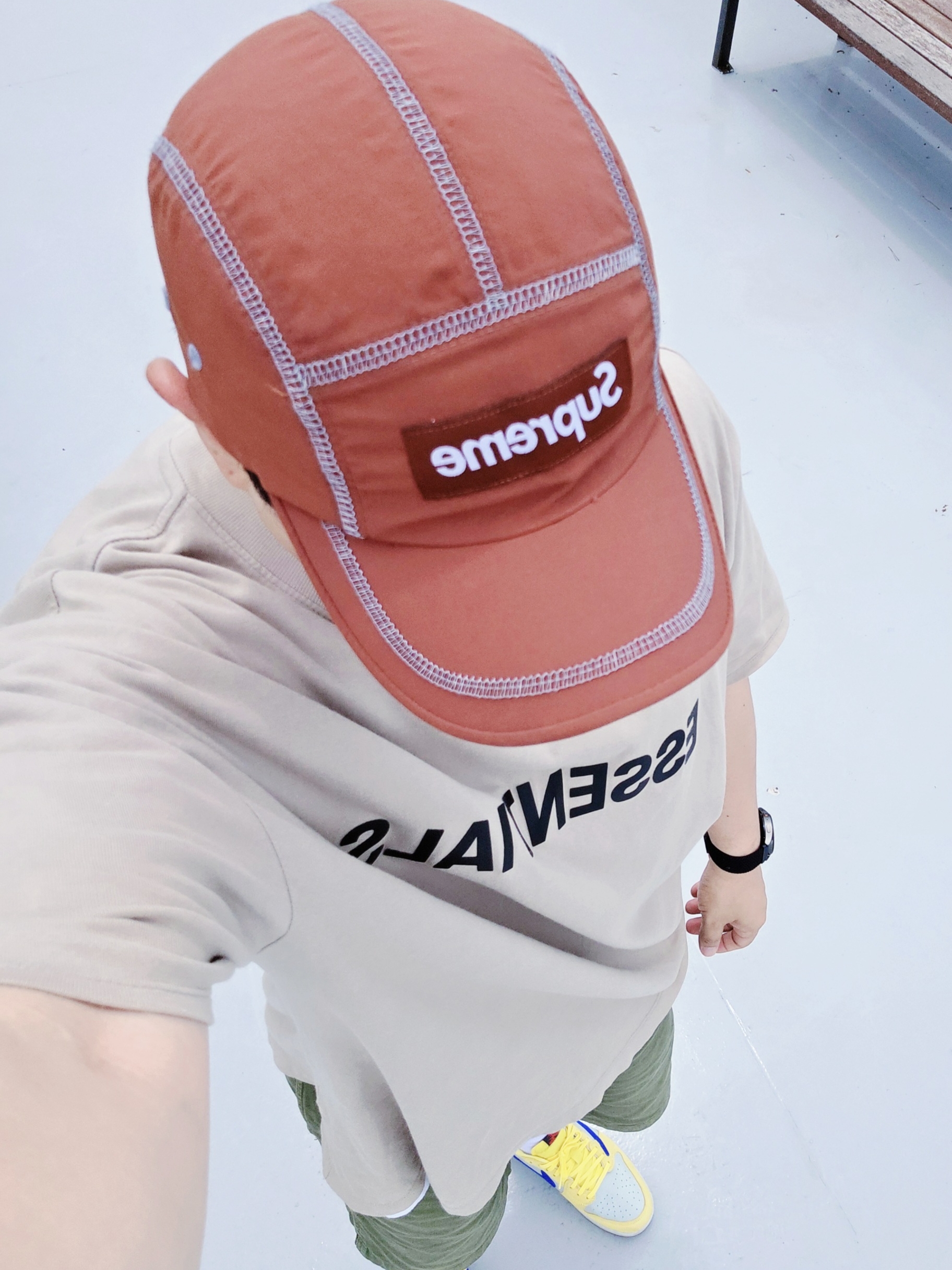 Supreme Reflective Stitch Camp Cap Brown - 23SS, (W) Jordan 1 x Travis Scott Retro Low OG SP Canary 착용 스타일