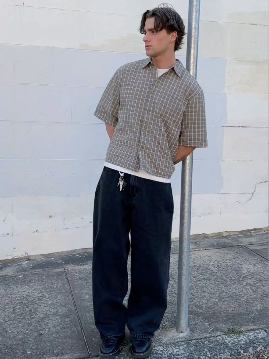 Ballute Summer Grid Check Shirts Red, Millo Archive Ombre Check Half Shirts Light Blue 착용 스타일 - 3