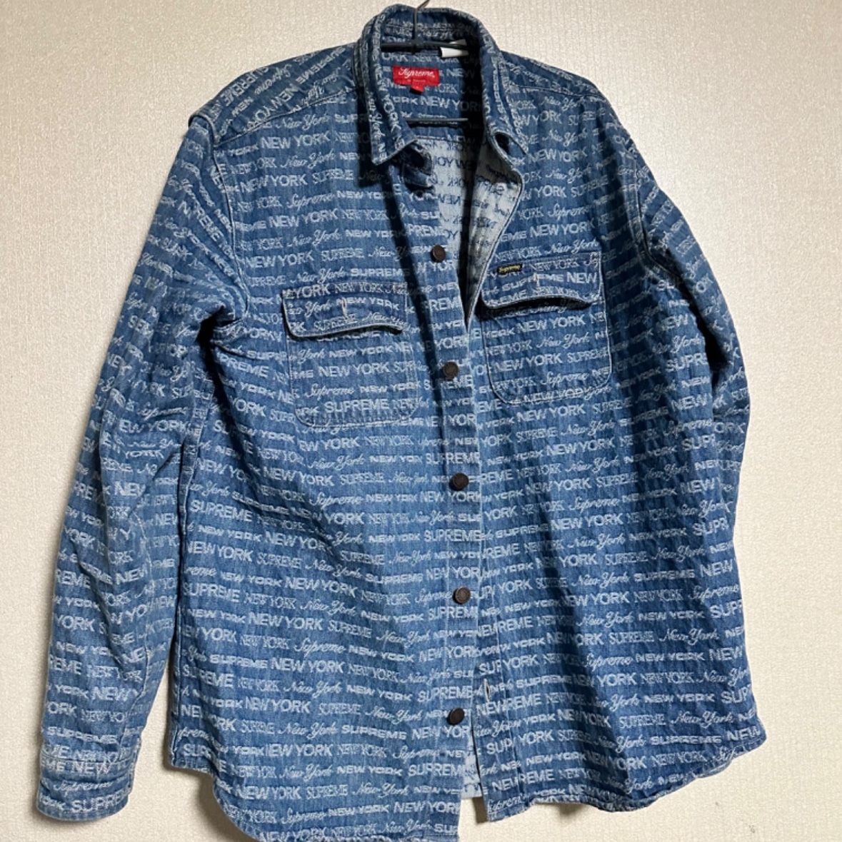 Supreme Multi Type Jacquard Denim Shirt Blue - 22FW 착용 스타일