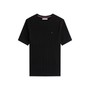 (W) Tommy Hilfiger Cable Knit Short Sleeve Sweater Black