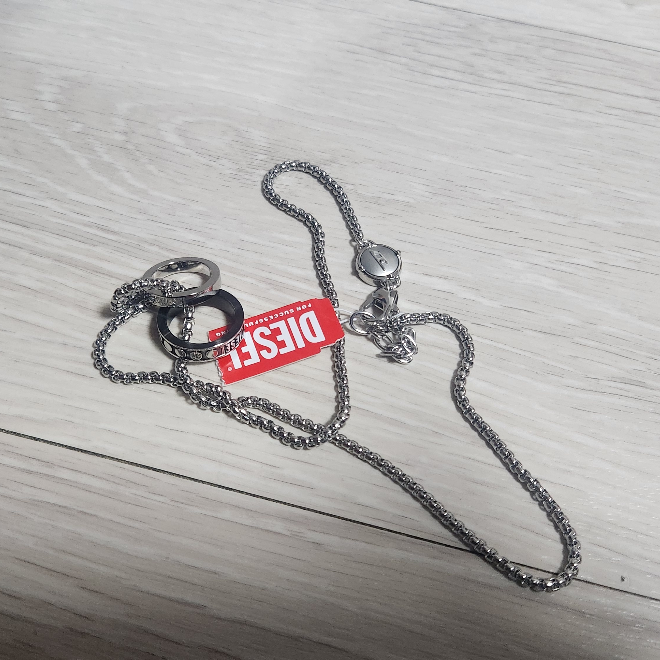 Diesel Dx1168040 Stainless Steel Double Pendant Necklace Silver 착용 스타일 - 2