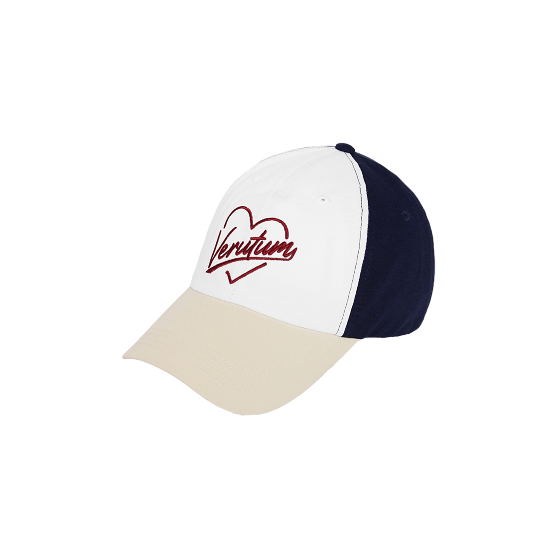 베루툼 하트 로고 컬러 블록 바이오 워싱 캡 크림 레드