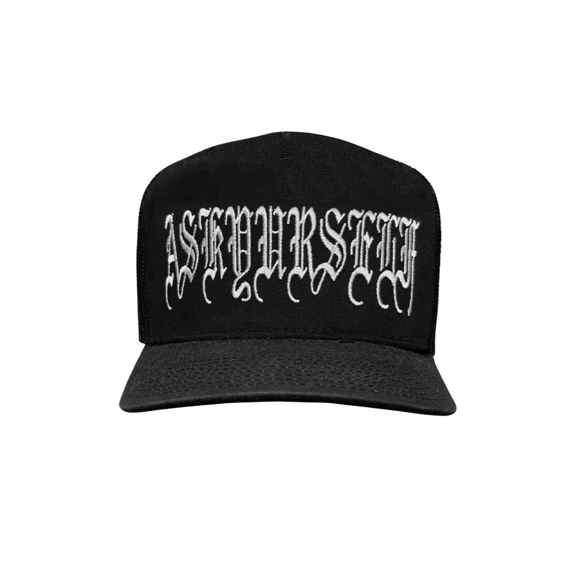애스크유어셀프 고스 로고 트러커 캡 블랙(Askyurself Goth Logo Trucker Cap Black)